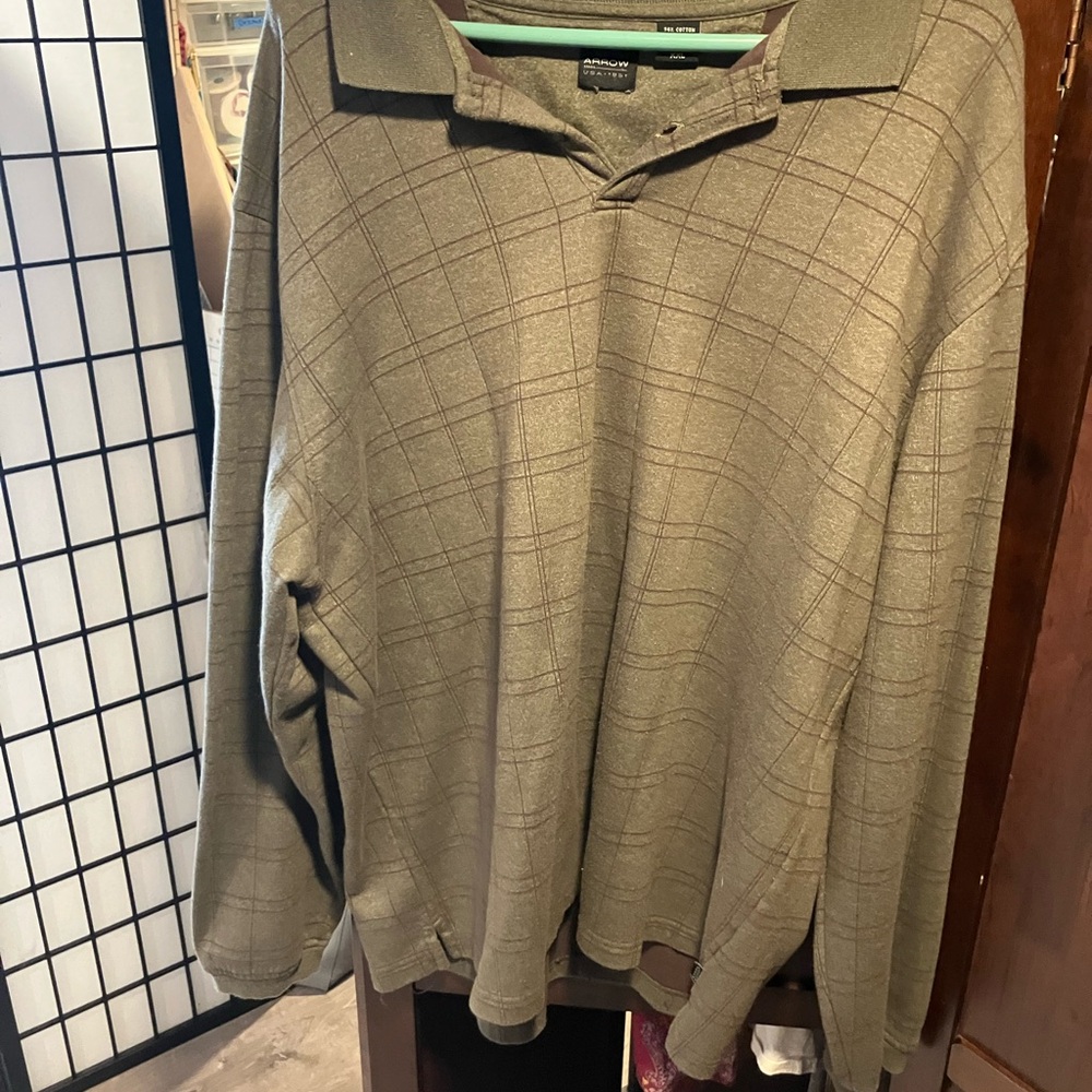 Arrow Olive Plaid V-Neck Sweater Polo